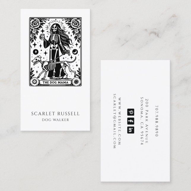 Tarjeta de visita Tarot Dog Walker Mascota Sitter (Anverso / Reverso)