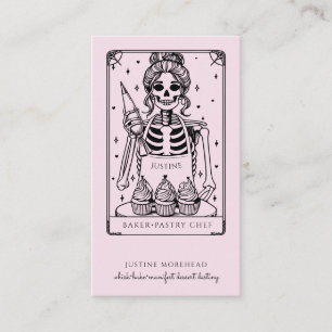 Tarjeta De Visita Tarot Esqueleto Pastelero Batidor Cupcake Rosa