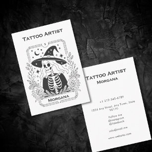 Tarjeta De Visita Tarot Gótico Skeleton Floral Celestial Mística