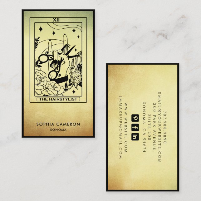 Tarjeta De Visita  Tarot Hair Stylist Gold Ombre Business Card (Anverso / Reverso)