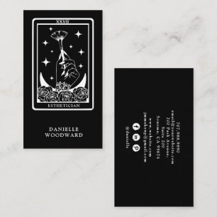 Tarjeta De Visita Tarot Místico Esteticista Dorado Negro Blanco Bran