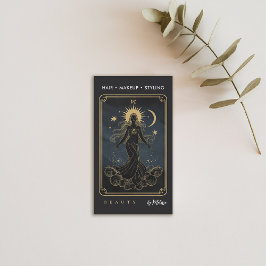 Tarjeta De Visita Tarot Moon Water Goddess Modern Elegant Black Gold