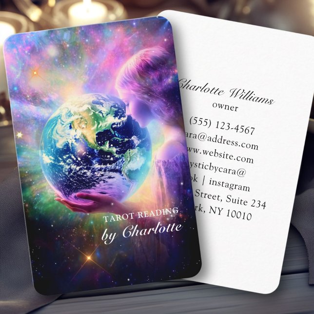 Tarjeta De Visita Tarot, mujer universal (Tarot, Universe-Galaxy-Woman-Earth Business Card)