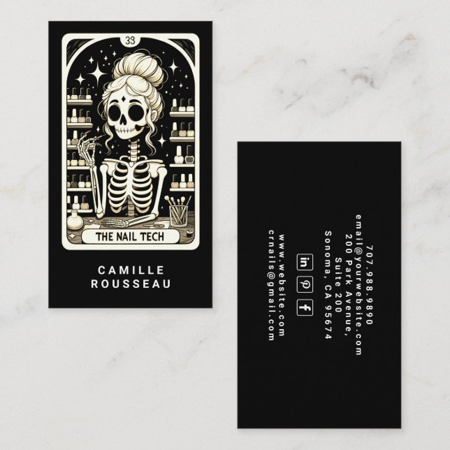Tarjeta De Visita Tarot Nail Technician Black Business Card (Anverso / Reverso)