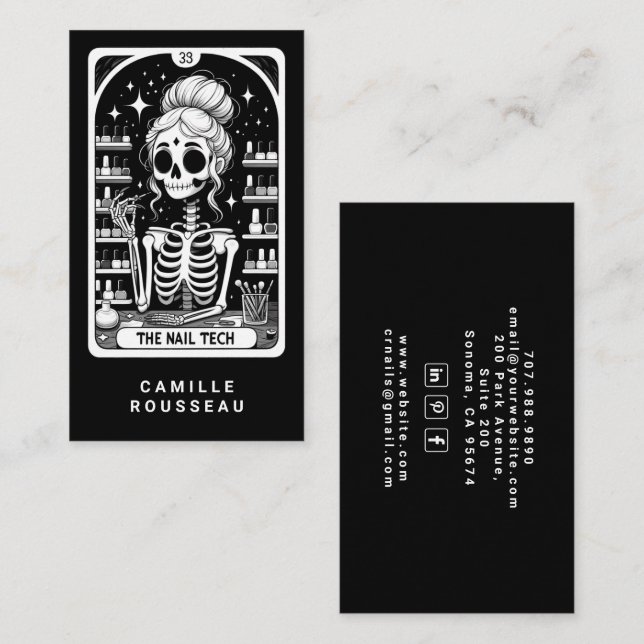 Tarjeta De Visita Tarot Nail Technician Black Business Card (Anverso / Reverso)