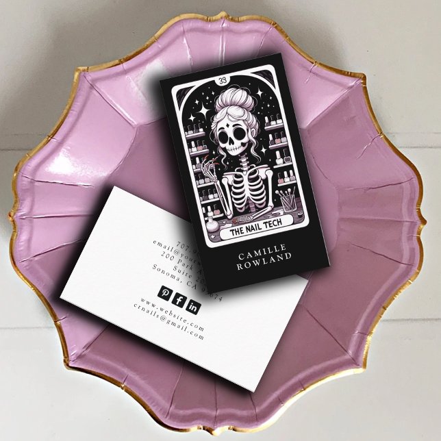 Tarjeta De Visita Tarot Nail Technician Black White Business Card (Subido por el creador)