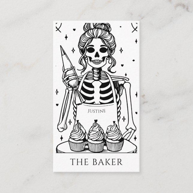 Tarjeta De Visita Tarot Skeleton Baker Whisk Cupcake (Anverso)