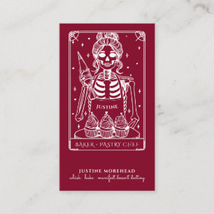 Tarjeta De Visita Tarot Skeleton Baker Whisk Cupcake Burgundy