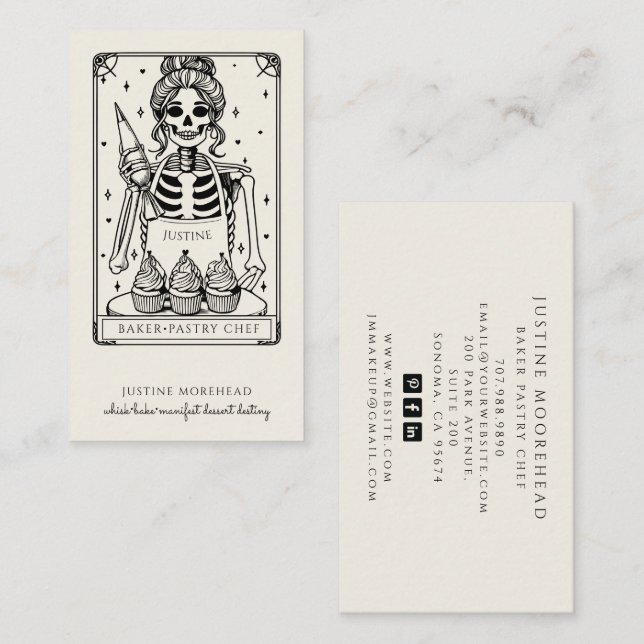 Tarjeta De Visita Tarot Skeleton Baker Whisk Cupcake Crema (Anverso / Reverso)