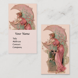 TARJETA DE VISITA TAROTES / DAMA DE LA LUNA CON FLORES EN ROSA