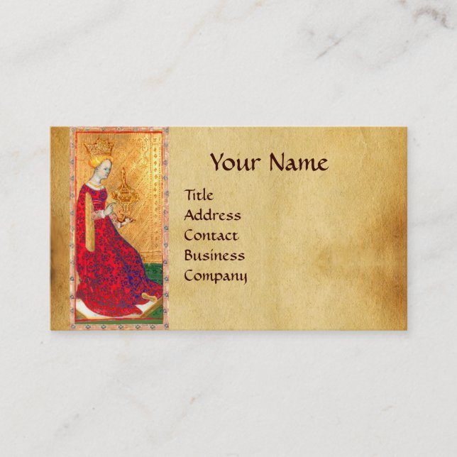 TARJETA DE VISITA TAROTES DE RENACIMIENTO ANTIGUO / REINA DE CUPAS (Anverso)