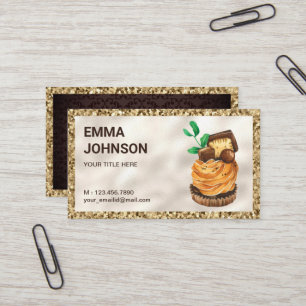 Tarjeta De Visita Tarta de chocolate con purpurina dorada Pastelería