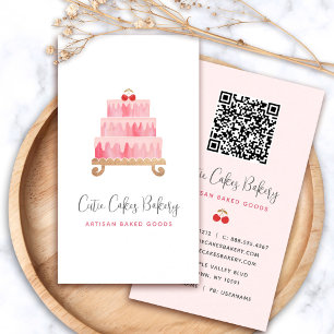 Tarjeta De Visita Tarta Rosa Claro de Panadería Código QR Pastelero