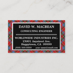 Tarjeta De Visita Tartan Plaid del Clan Escocés MacBean MacBain