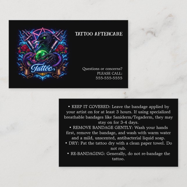 Tarjeta De Visita Tattoo Aftercare Instructions (Anverso / Reverso)