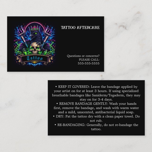 Tarjeta De Visita Tattoo Aftercare Instructions (Anverso / Reverso)