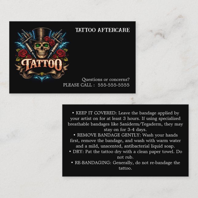 Tarjeta De Visita Tattoo Aftercare Instructions (Anverso / Reverso)