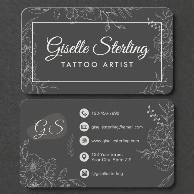 Tarjeta De Visita Tattoo Artist Floral (Subido por el creador)