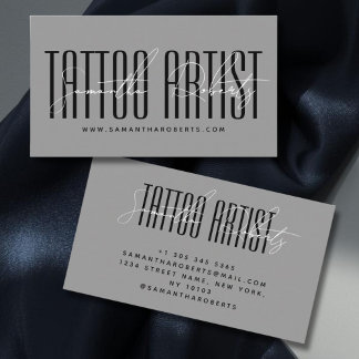 Tarjeta De Visita Tattoo artist modern typography script gray
