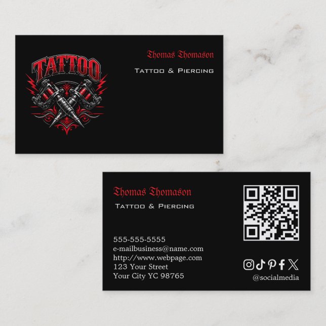 Tarjeta De Visita Tattoo artist QR code  (Anverso / Reverso)