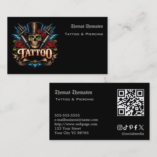 Tarjeta De Visita Tattoo artist QR code  (Anverso / Reverso)