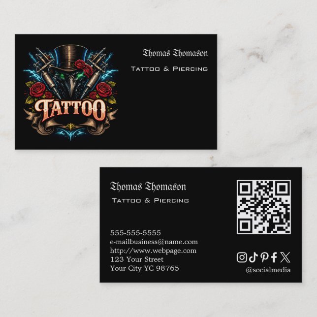 Tarjeta De Visita Tattoo artist QR code  (Anverso / Reverso)