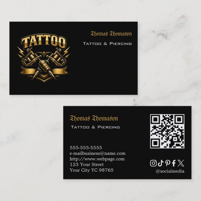 Tarjeta De Visita Tattoo artist QR code  (Anverso / Reverso)