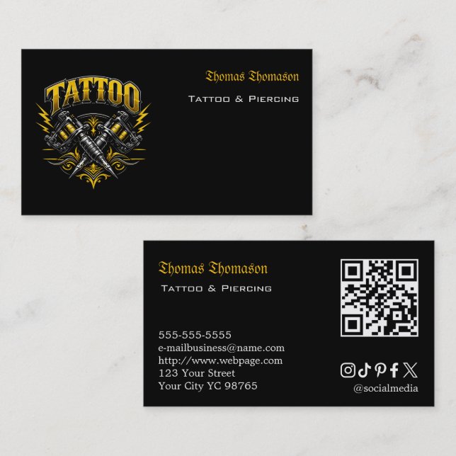 Tarjeta De Visita Tattoo artist QR code  (Anverso / Reverso)