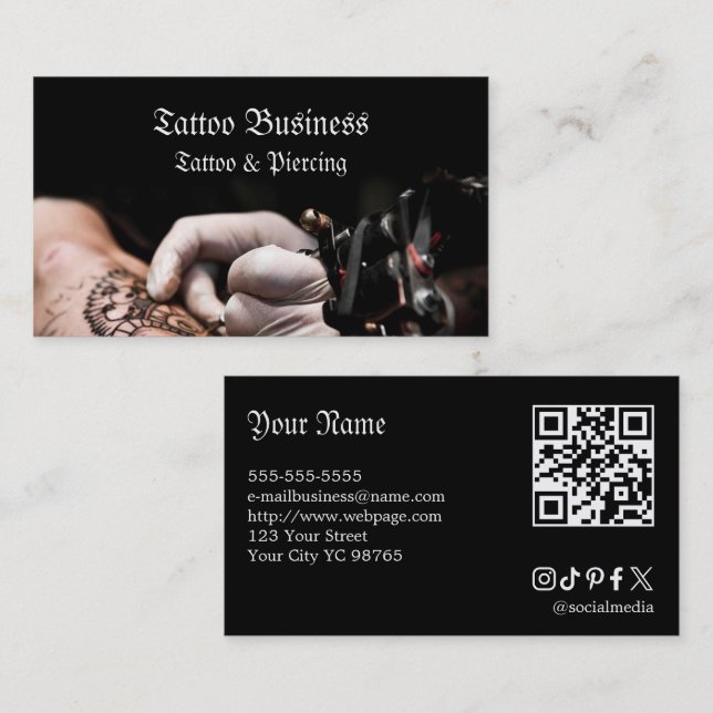 Tarjeta De Visita Tattoo artist salon  QR code Business Card (Anverso / Reverso)