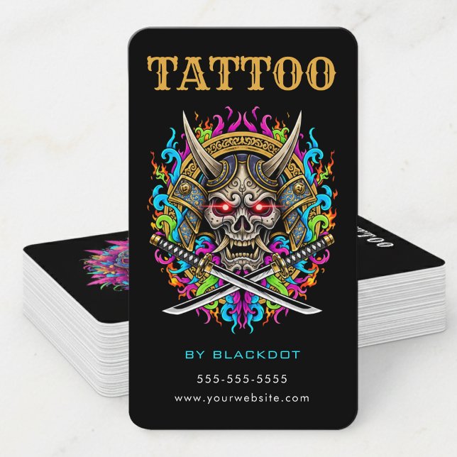 Tarjeta De Visita Tattoo Artist Samurai Skull Tattoo Studio QR Code (Subido por el creador)