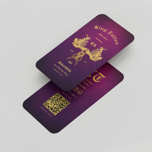 Tarjeta De Visita Tattoo Artist Studio Purple Gold Monograma moderno