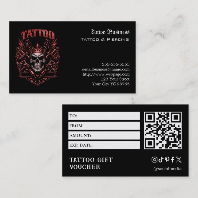 Tarjeta De Visita Tattoo Gift Voucher (Anverso / Reverso)