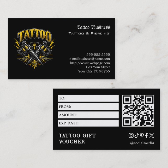 Tarjeta De Visita Tattoo Gift Voucher (Anverso / Reverso)