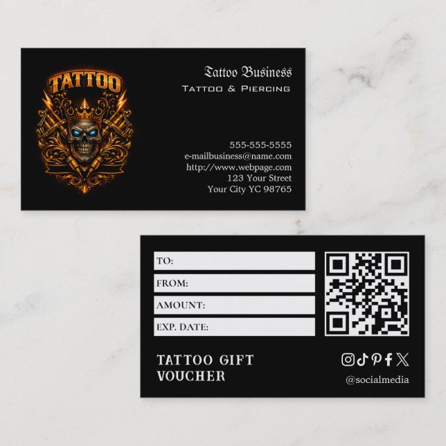 Tarjeta De Visita Tattoo Gift Voucher (Anverso / Reverso)
