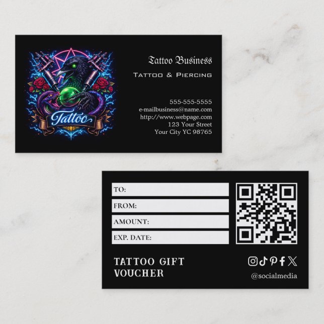 Tarjeta De Visita Tattoo Gift Voucher (Anverso / Reverso)
