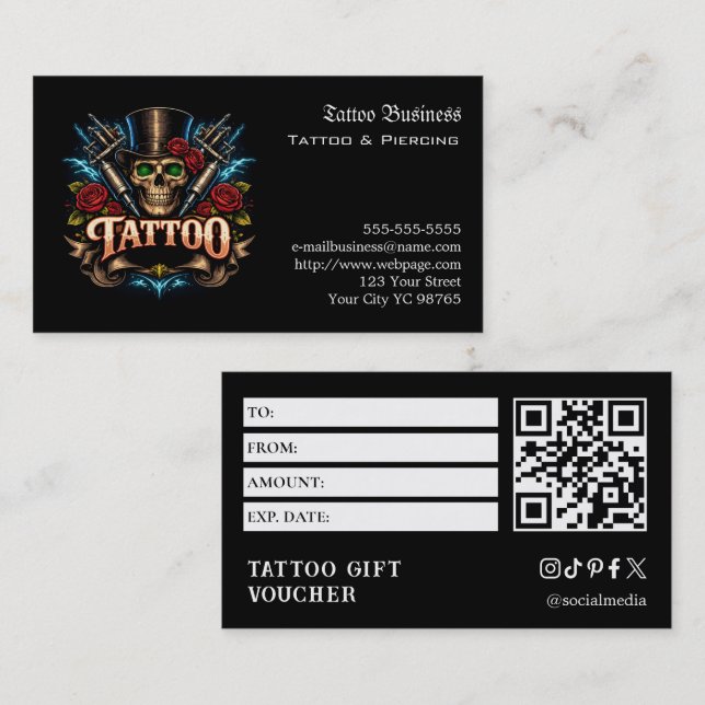 Tarjeta De Visita Tattoo Gift Voucher (Anverso / Reverso)