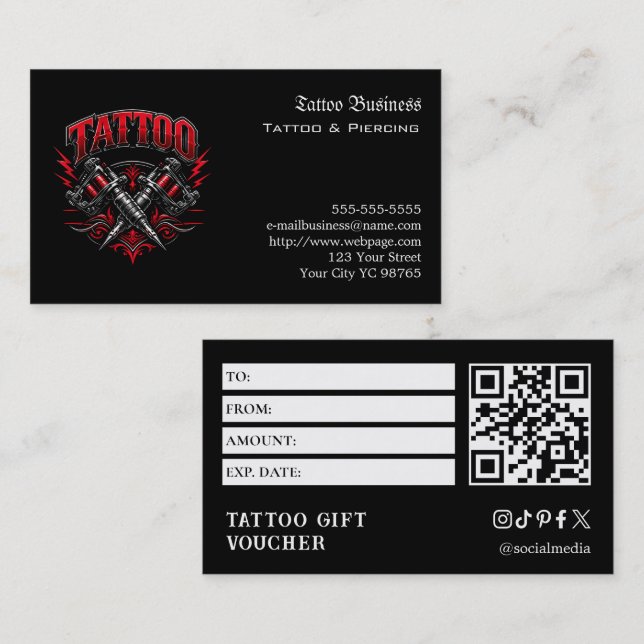 Tarjeta De Visita Tattoo Gift Voucher (Anverso / Reverso)
