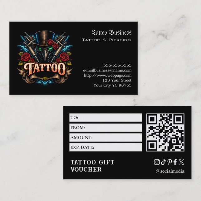 Tarjeta De Visita Tattoo Gift Voucher (Anverso / Reverso)