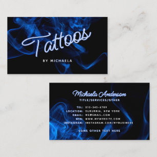 TARJETA DE VISITA *TATTOO MODERNO DE NEÓN AZUL Y HUMO*