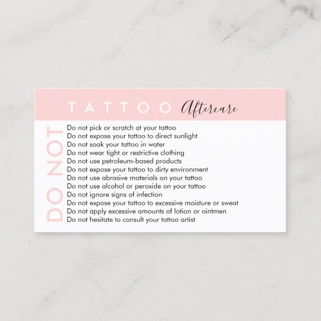 Tarjeta De Visita Tattoo No Evita Los Consejos Después Del Cuidado (Reverso)