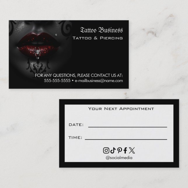Tarjeta De Visita Tattoo Salon Appointment Reminder Business Card (Anverso / Reverso)