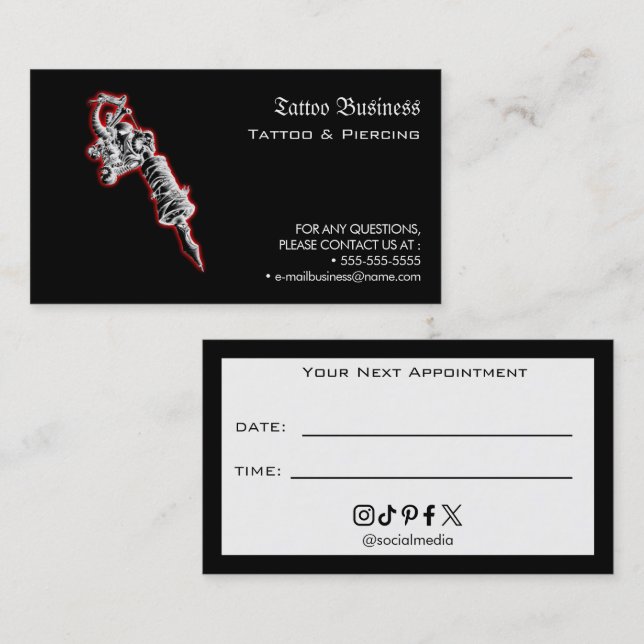 Tarjeta De Visita Tattoo Salon Appointment Reminder Business Card (Anverso / Reverso)