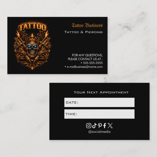 Tarjeta De Visita Tattoo Salon Appointment Reminder Business Card (Anverso / Reverso)