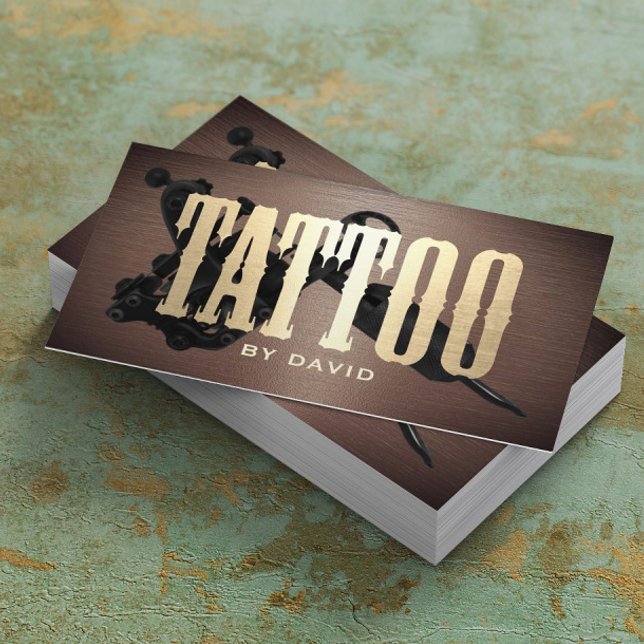 Tarjeta De Visita Tattoo Shop Tattoo Gun Vintage Metallic Gold (Subido por el creador)