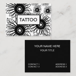Tarjeta De Visita Tattoo Sunflower Floral Tatuaje blanco negro