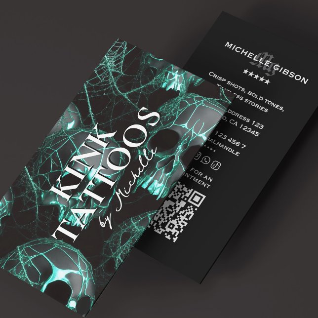 Tarjeta De Visita Tattooist Minimal Tattoo Artist Goth Teal  (Tattooist Minimal Tattoo Artist Goth Teal Business Card
)