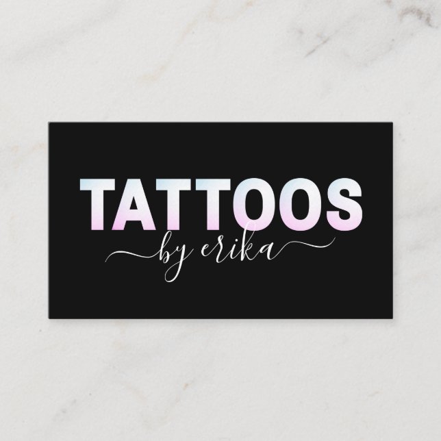 Tarjeta De Visita Tattoos Ombre Gradiente Holográfico Letras de moda (Anverso)