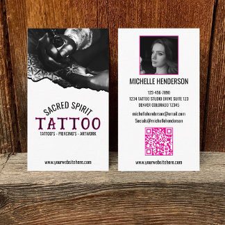 Tarjeta De Visita Tatuador Código QR de Foto Moderna en Blanco y Neg