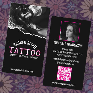 Tarjeta De Visita Tatuador Código QR Foto Texto 2 Moderno Blanco