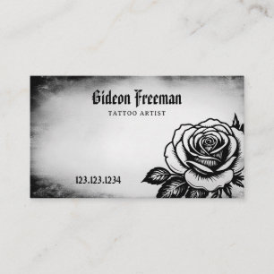 Tarjeta De Visita Tatuador de rosa negro y blanco oscuro